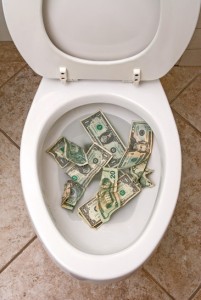 money in toilet